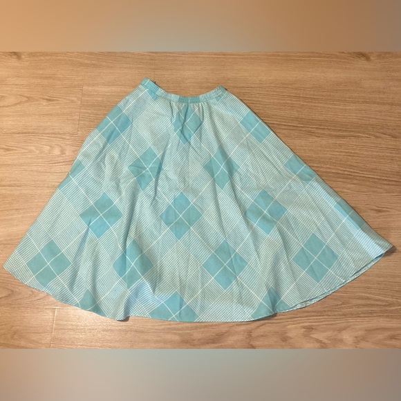Vintage 1960s / 1970s wool skirt teal blue and cream size medium - Picture 1 of 6
